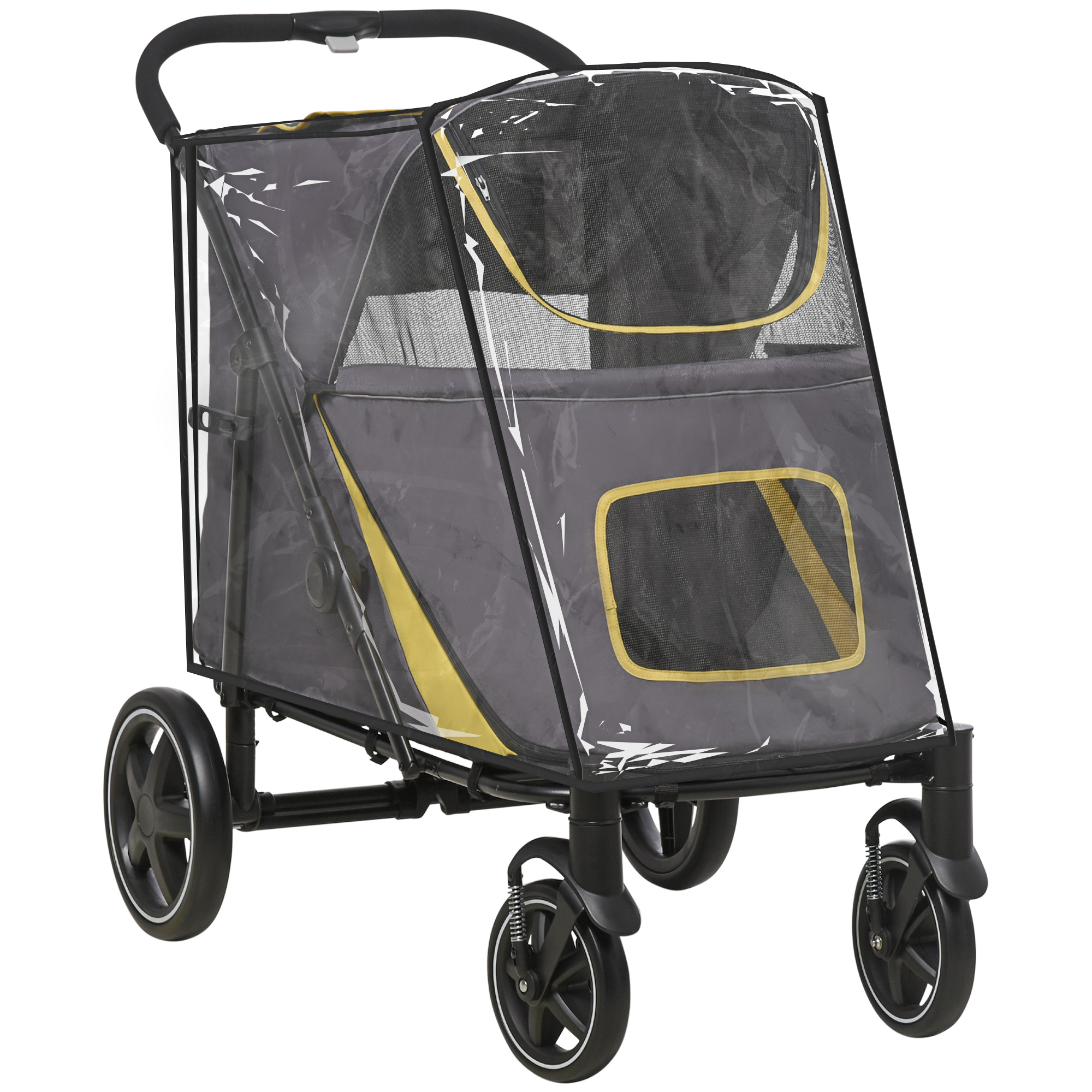 Pawhut One-click Foldable Pet Travel Stroller With Rain Cover, Cat Dog Pushchair With Front Wheels, Shock Absorber, Storage Bags, Mesh