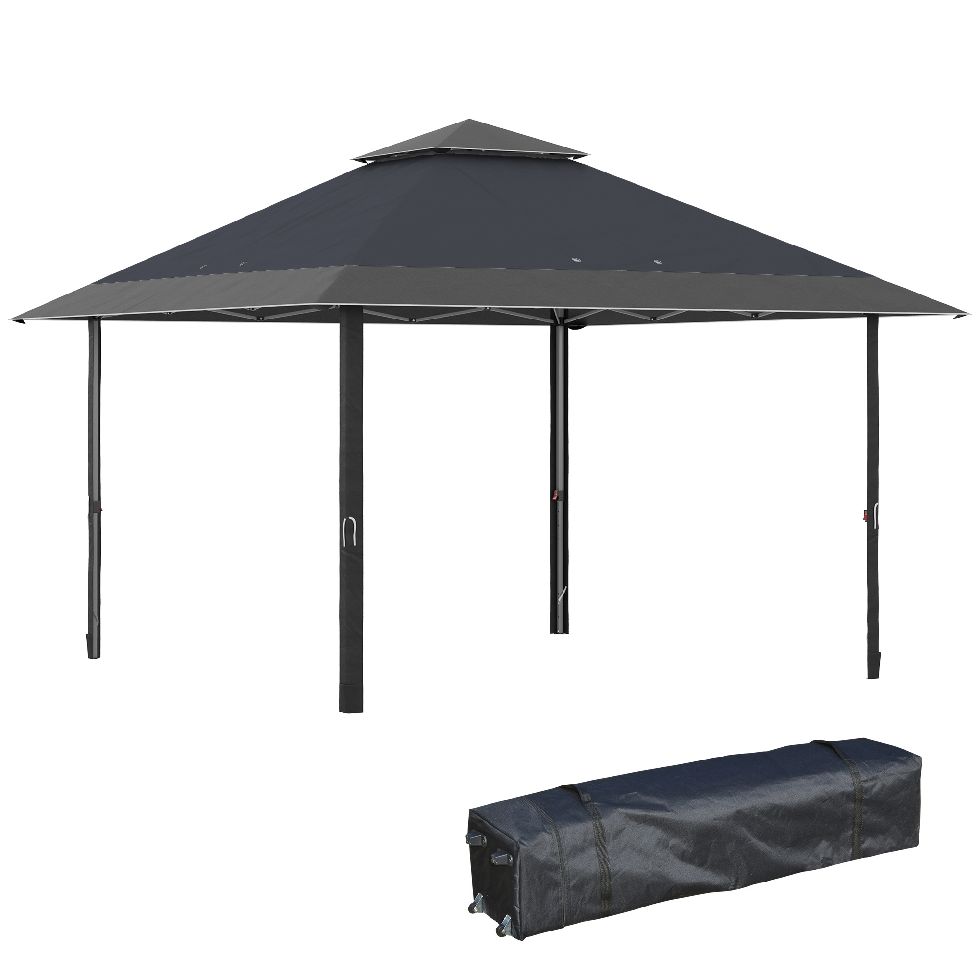 Outsunny 4 X 4m Pop-up Gazebo Double Roof Canopy Tent With Uv Proof, Roller Bag & Adjustable Legs Outdoor Party, Steel Frame, Grey