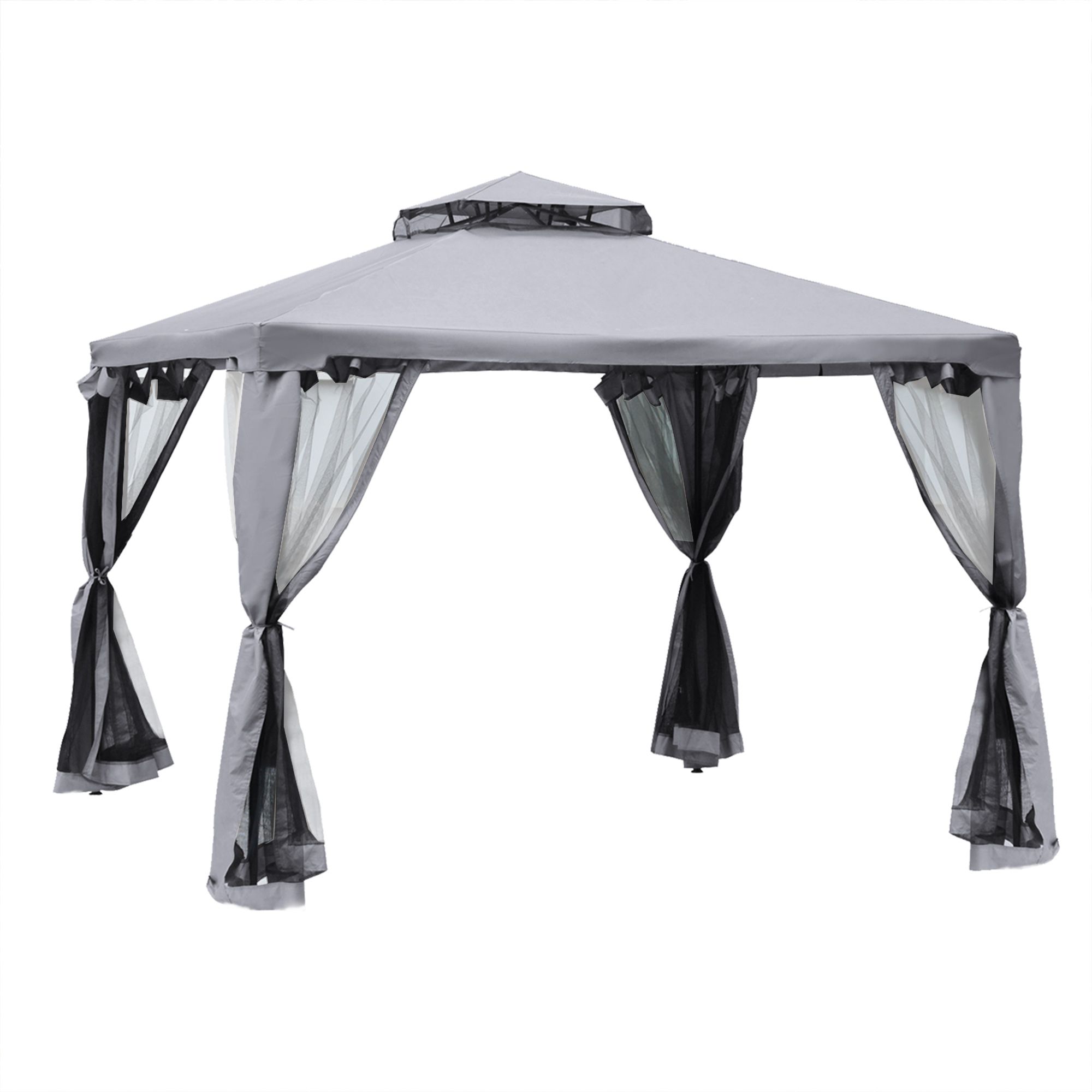 Outsunny 3 X 3 Meter Metal Gazebo Garden Outdoor 2-tier Roof Marquee Party Tent Canopy Pavillion Patio Shelter With Netting - Grey