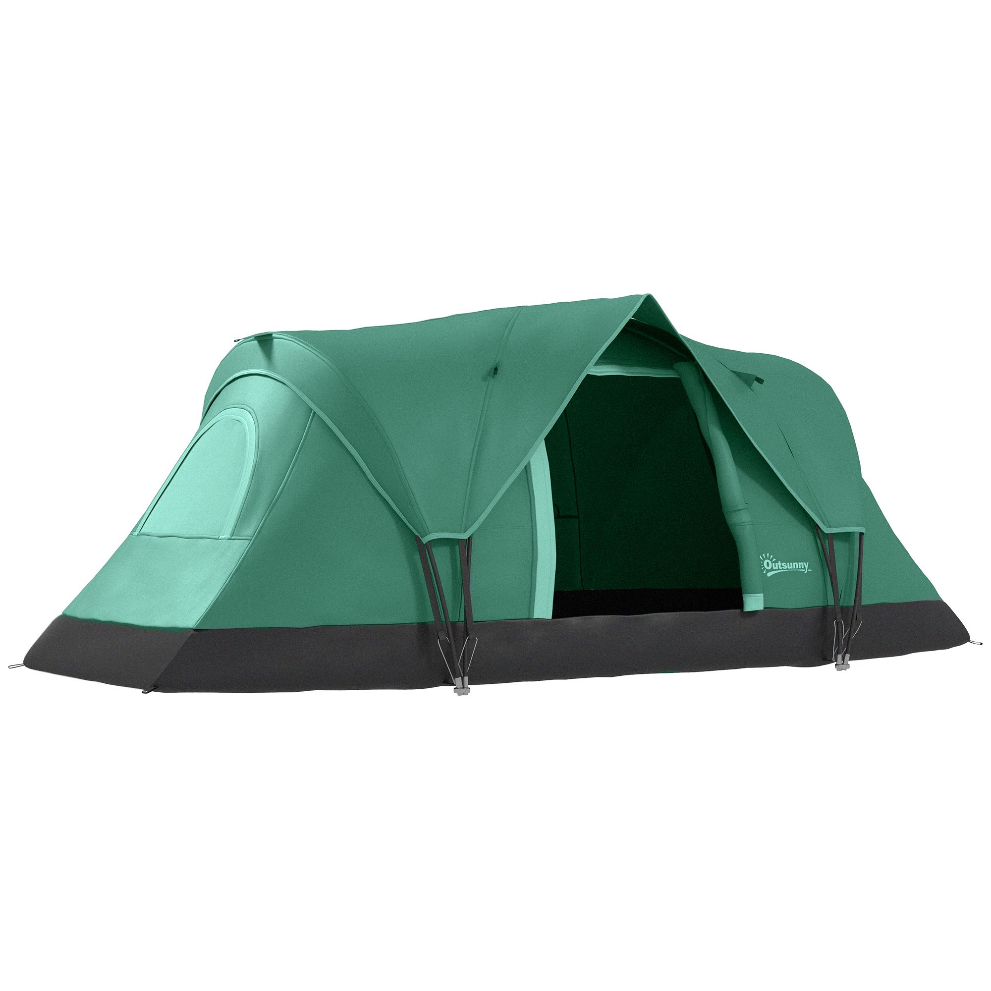 Outsunny 5-6 Man Dome Camping Tent Hiking Shelter Uv Protection 3000mm Water Resistant Tunnel Tent - Dark Green