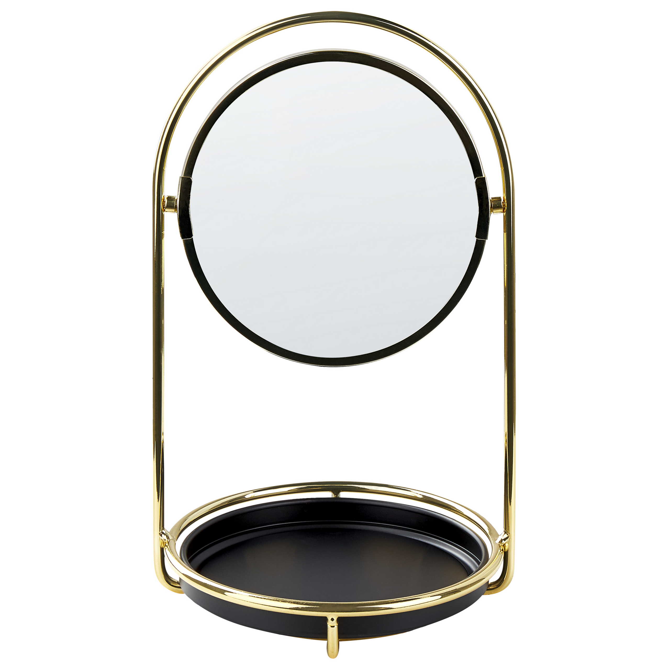 Makeup Mirror Gold Iron Metal Frame Ø 15 Cm With Tray 1x/3x Magnification Double Sided Cosmetic Desktop