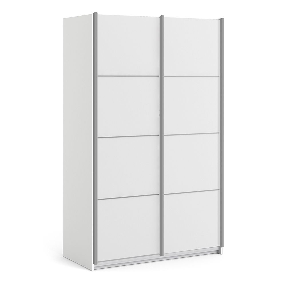Verona Sliding Wardrobe 120cm In White With White Doors With 5 Shelves