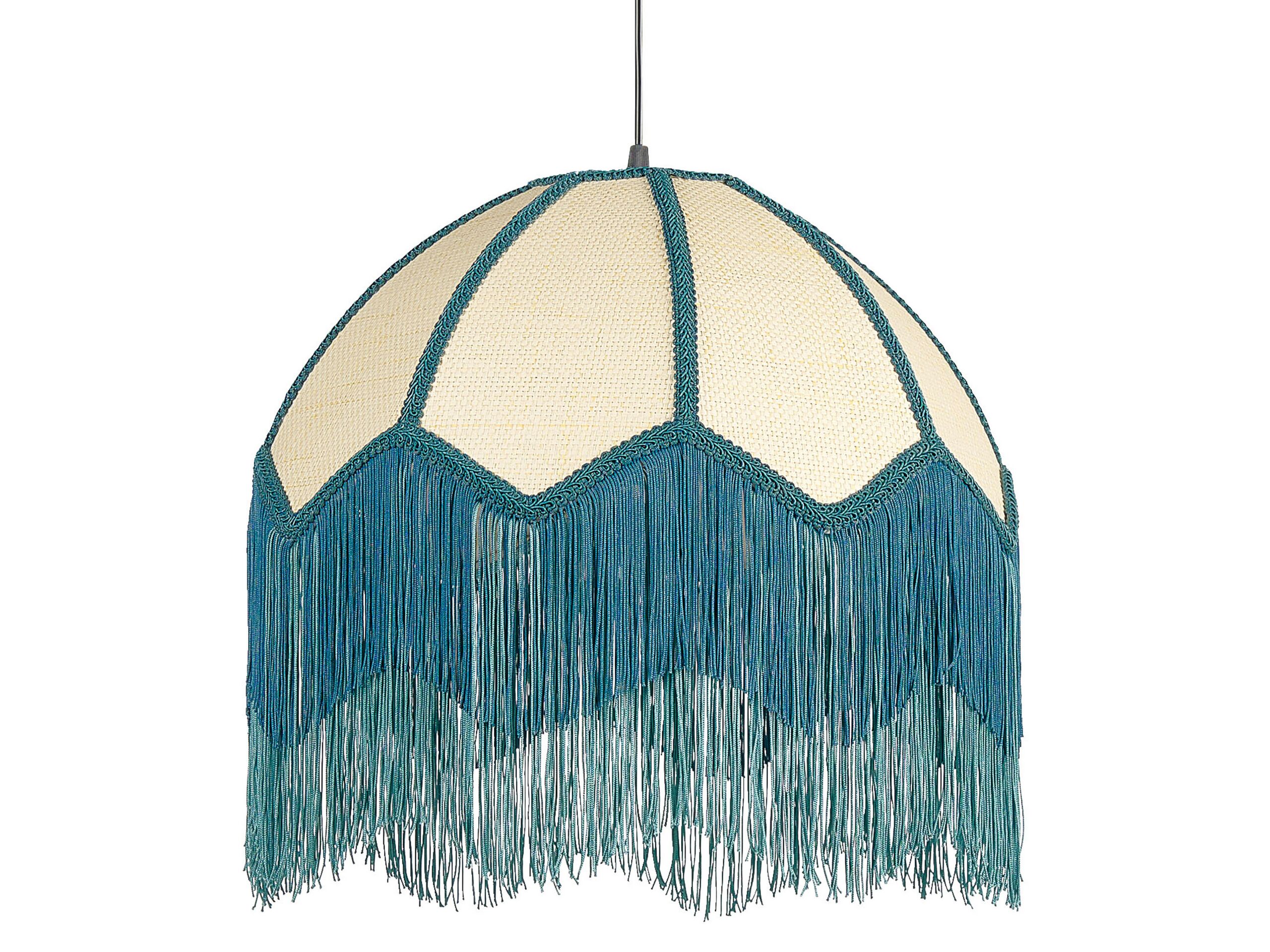 Pendant Lamp Blue Paper Fabric 182 Cm Fringed With Tassels Lighting Hanging Light Retro Vintage Beliani