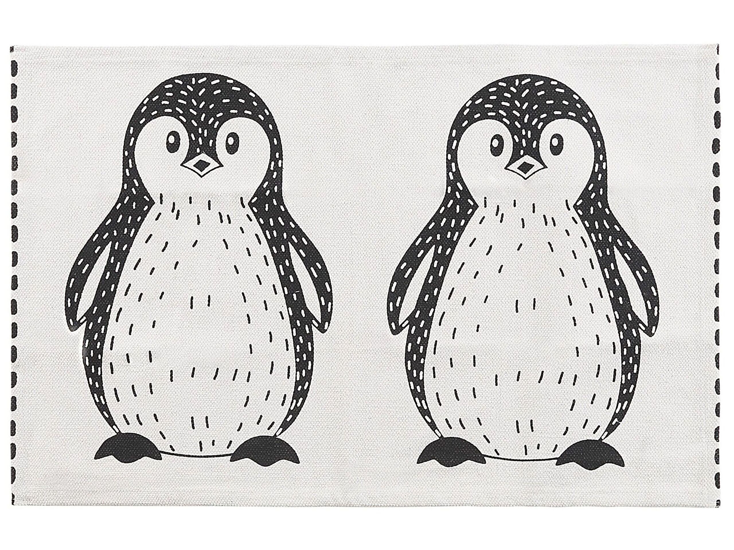 Area Rug Black And White Penguin Print 60 X 90 Cm Low Pile Runner For Children Playroom