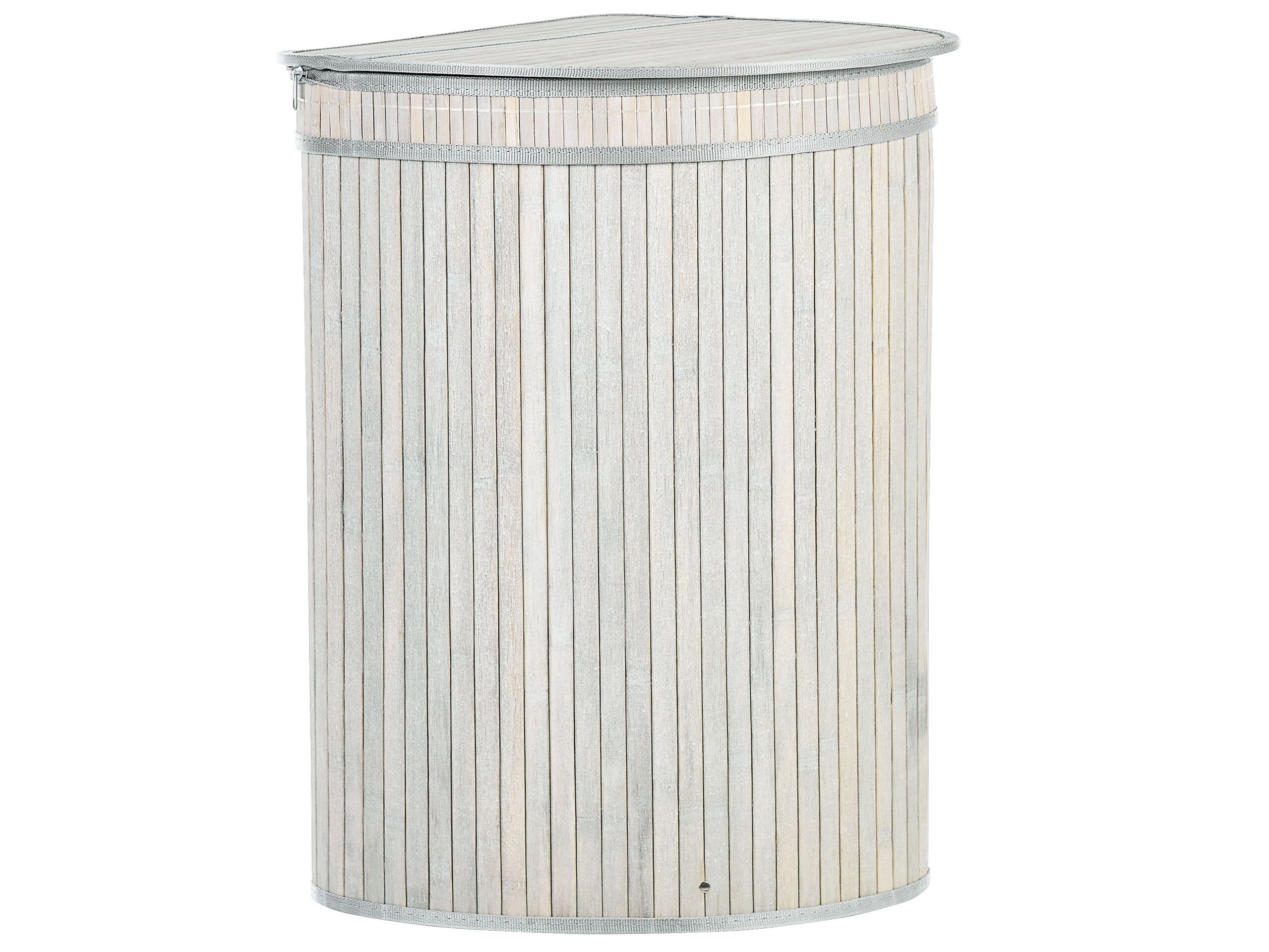 Corner Basket With Zippered Lid Grey Bamboo Wood Laundry Hamper 2-compartments With Rope Handles