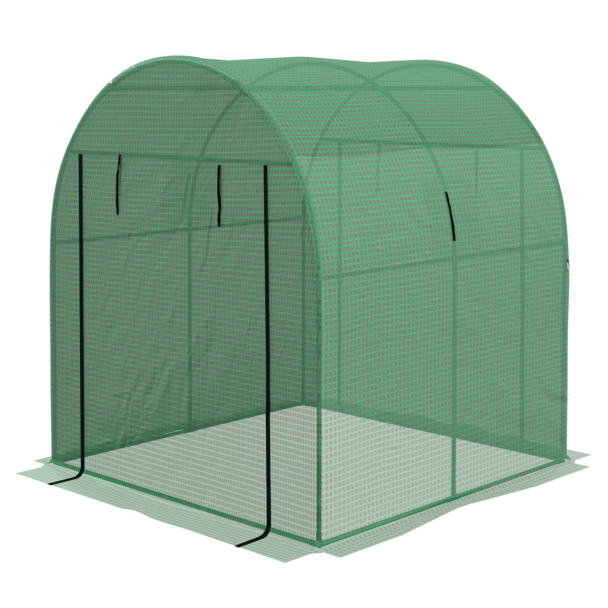 Outsunny Polytunnel Greenhouse Walk-in Grow House With Uv-resistant Pe Cover, Doors And Mesh Windows, 1.8 X 1.8 X 2m, Green