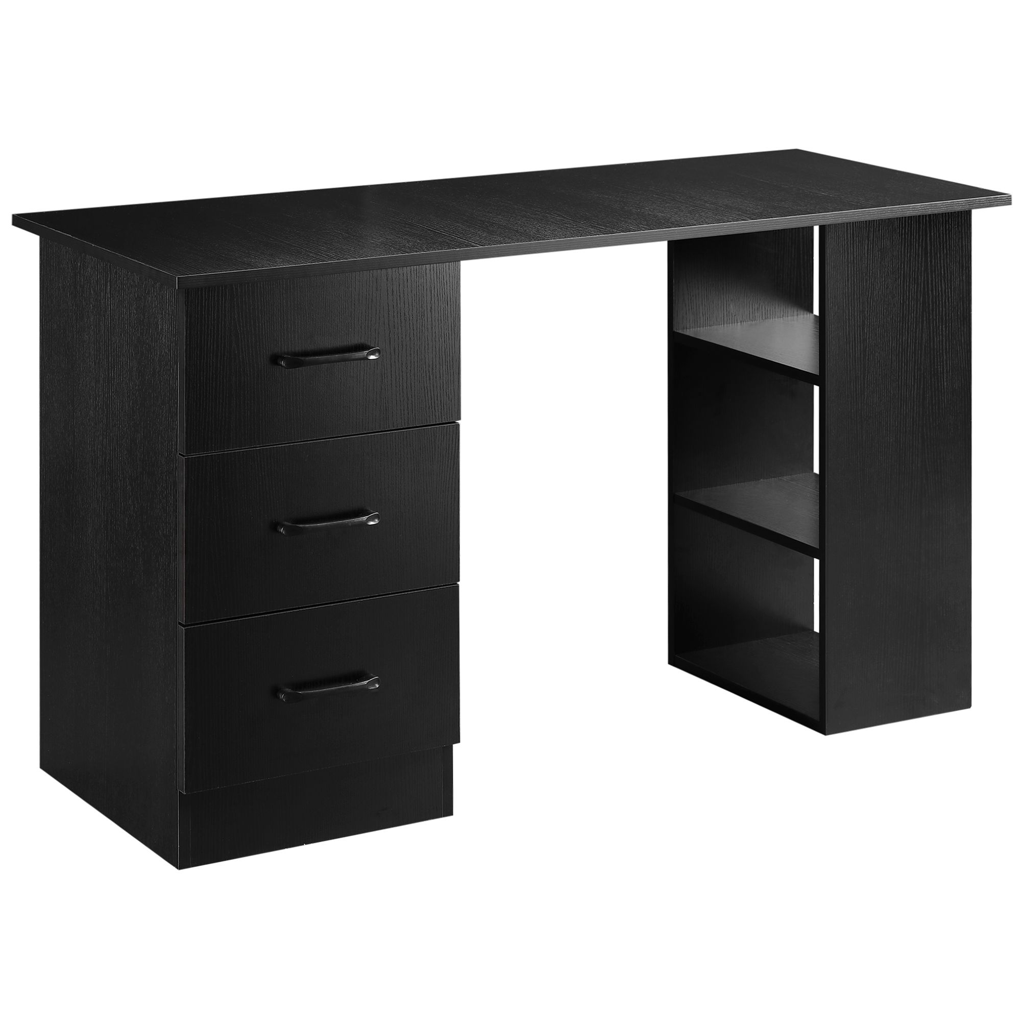 Homcom 120Cm Computer Desk With Storage Shelves Drawers, Writing Table Study Workstation For Home Office, Black