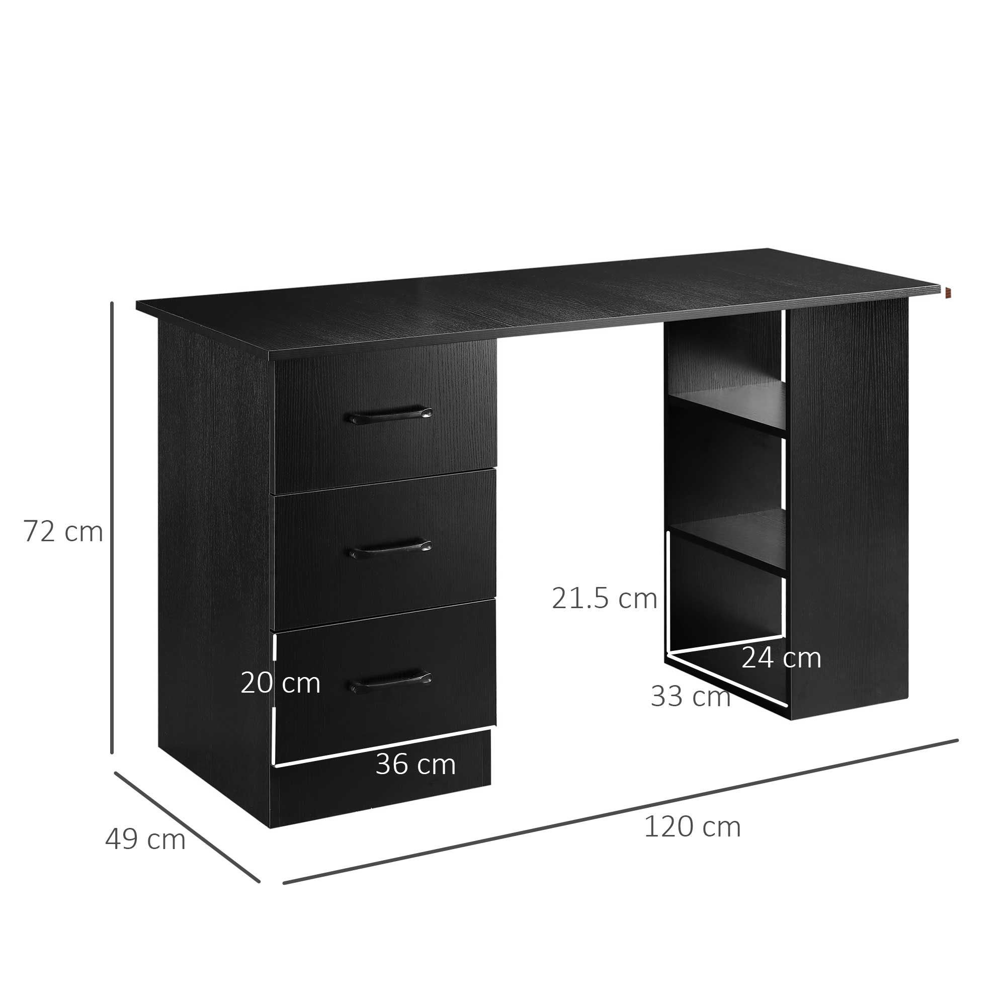 Homcom 120Cm Computer Desk With Storage Shelves Drawers, Writing Table Study Workstation For Home Office, Black