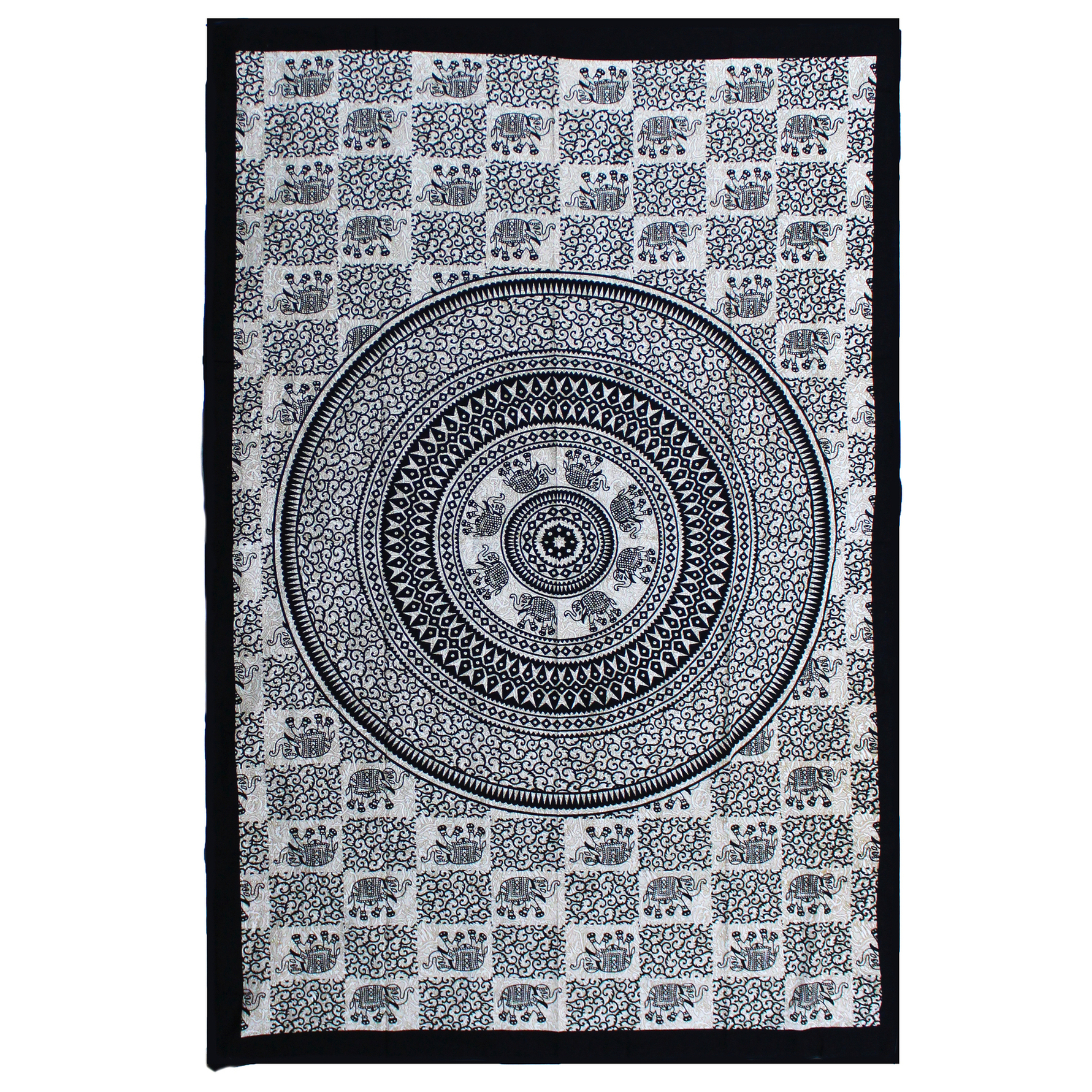Single Cotton Bedspread + Wall Hanging – Mono – Elephant Mandala