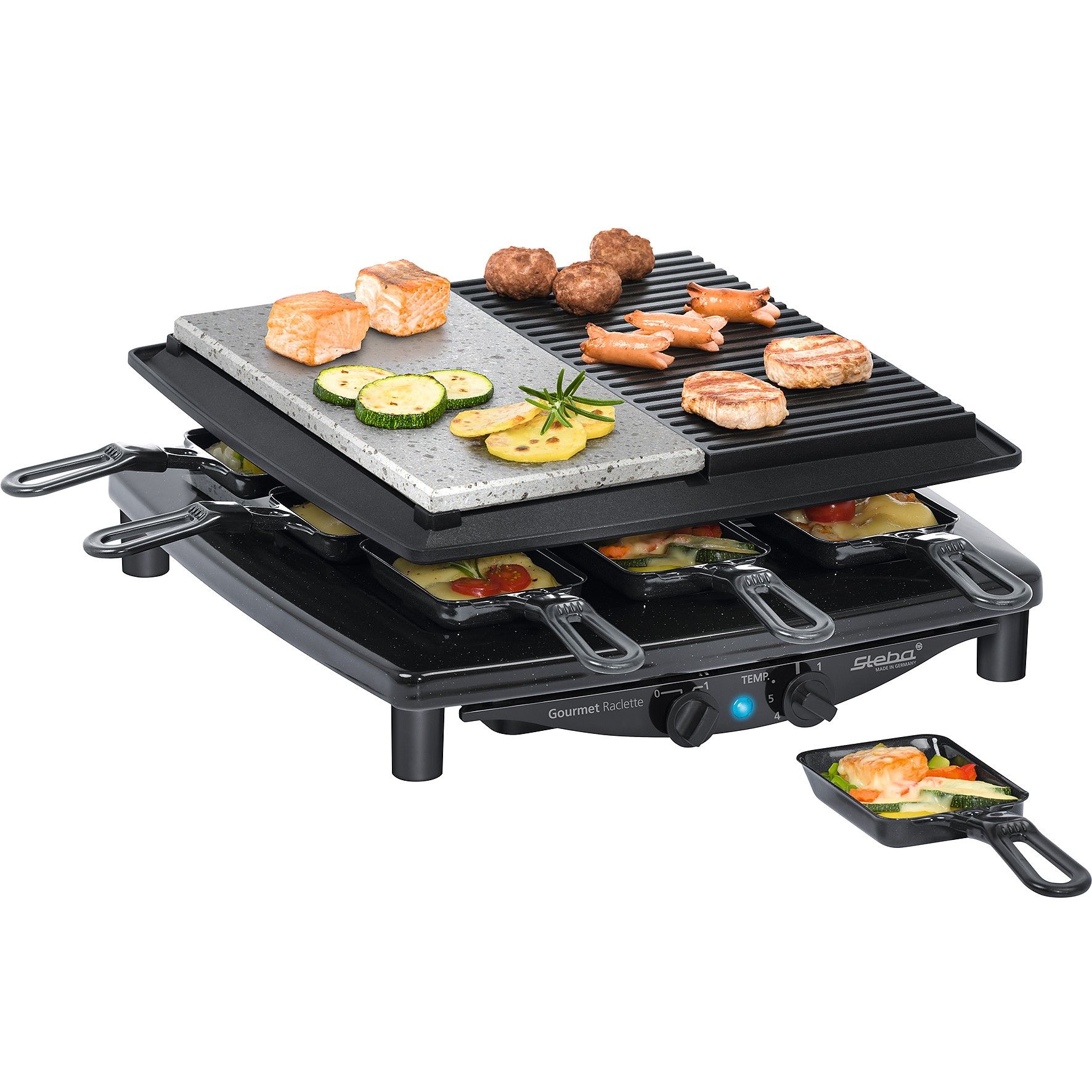 Steba Rc-4-plus Premium Quality Electric Raclette For 6 People – Black Non-stick Coated Grill Plate, Cut & Scratch-resistant Stone Plate, Made In Ge