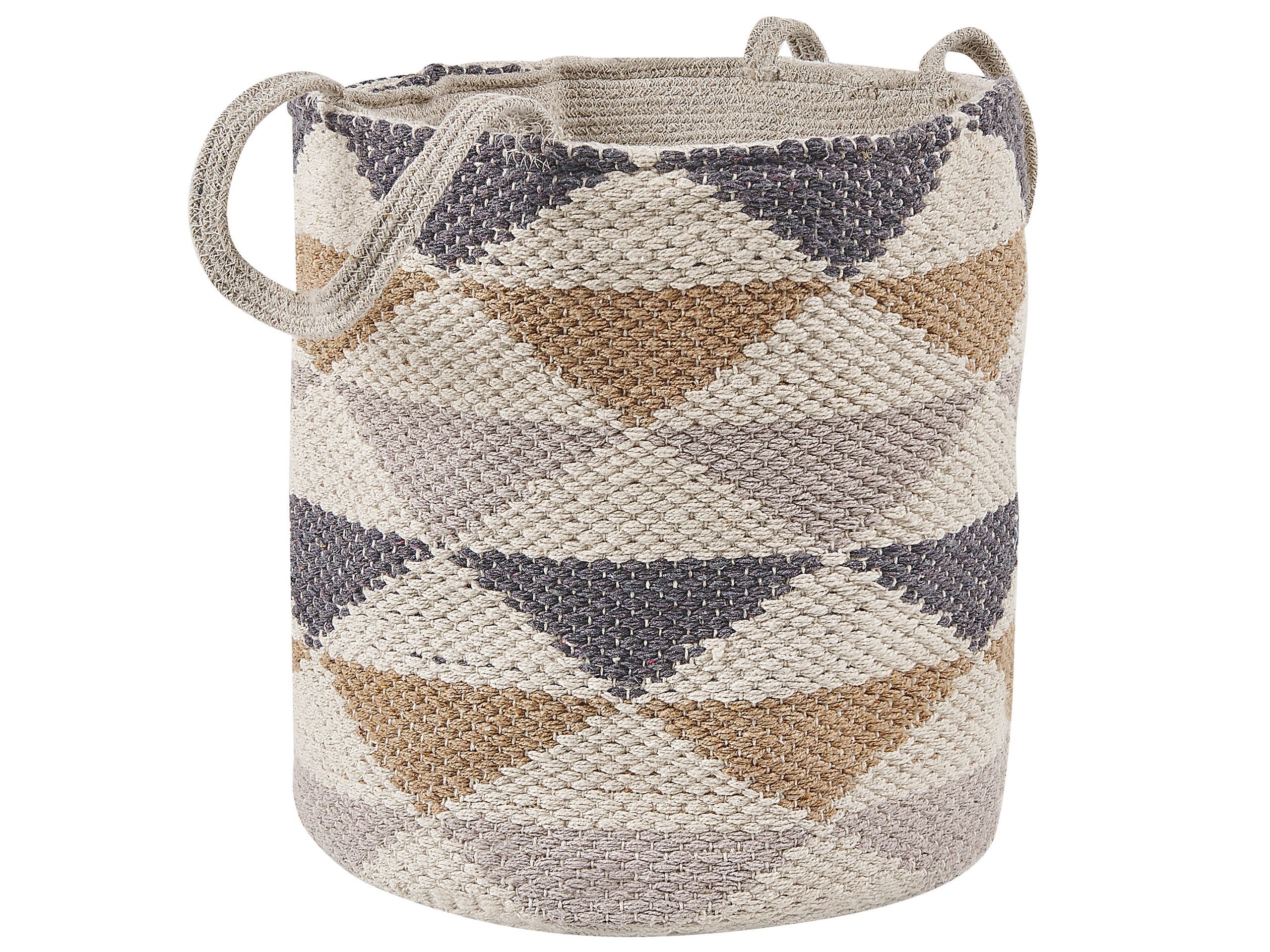 Cotton Basket Laundry Bin Beige Triangle Pattern