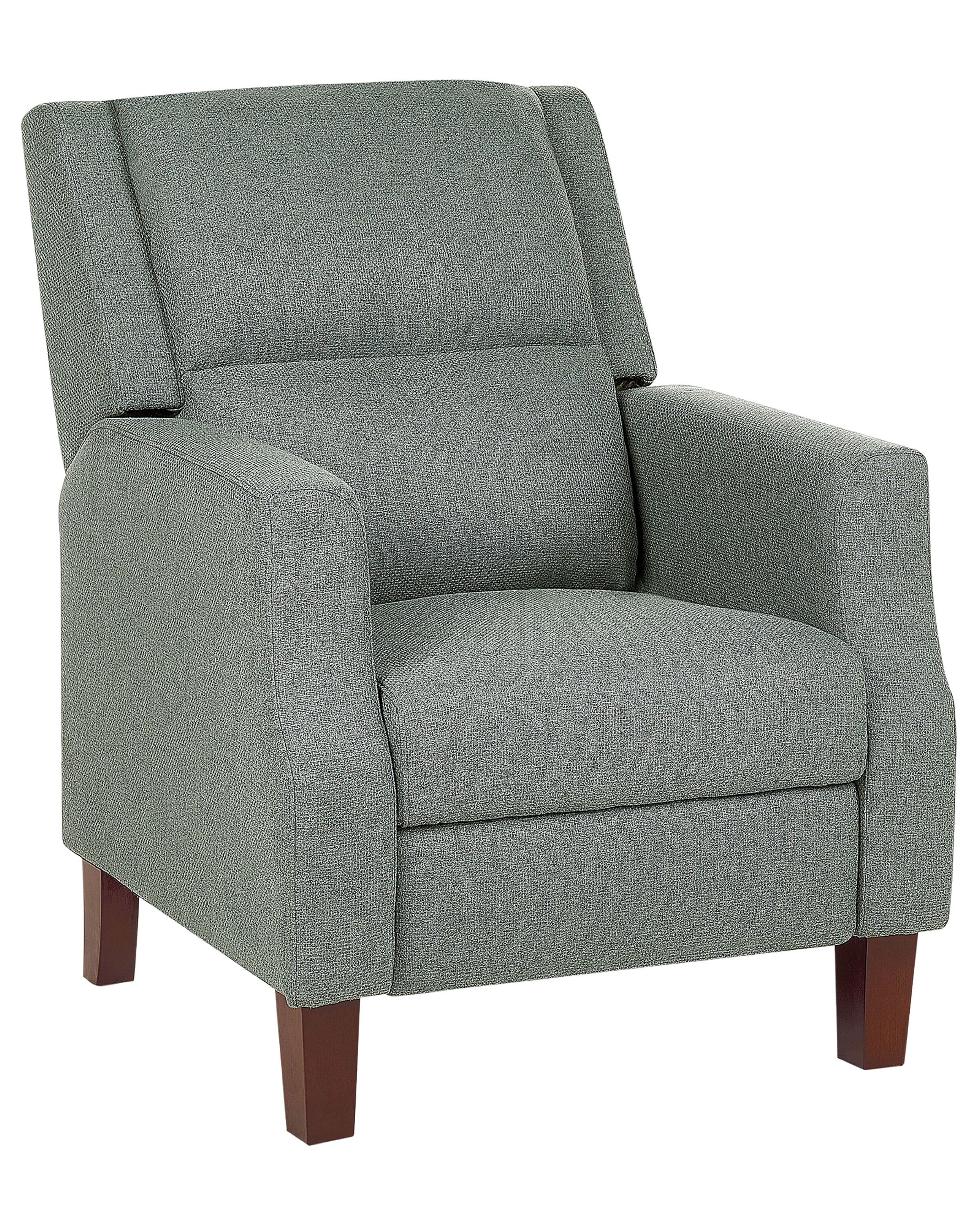 Recliner Chair Green Fabric Upholstery Push-back Manually Adjustable Back And Footrest Retro Design Armchair