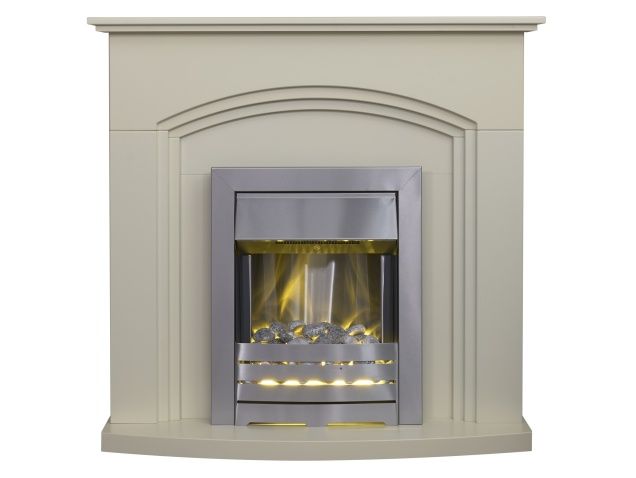 Adam Truro Fireplace In Cream With Helios Electric Fire In Brushed Steel, 41 Inch