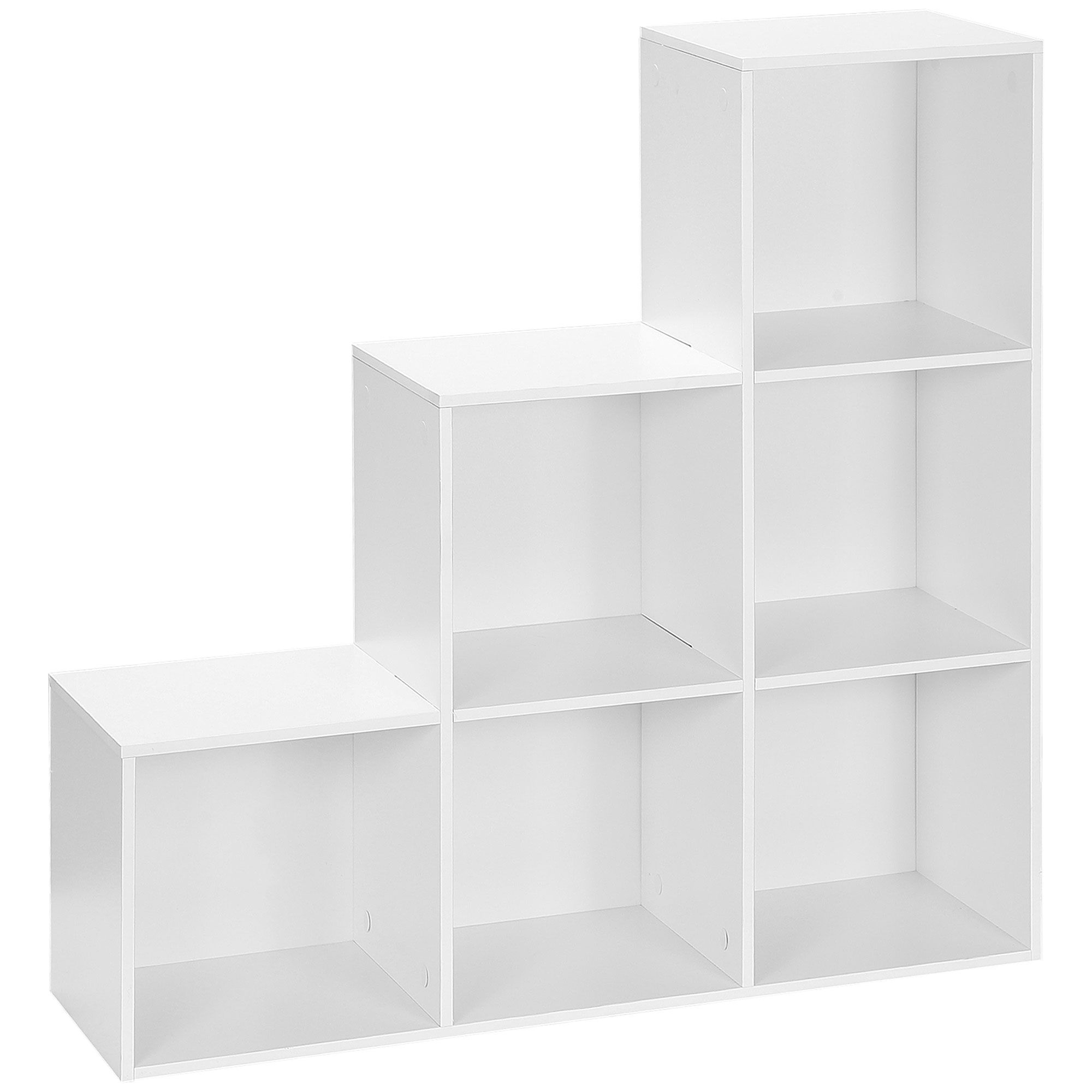 Homcom 3-Tier Step 6 Cubes Storage Unit Particle Board Cabinet Bookcase Organiser Home Office Shelves - White