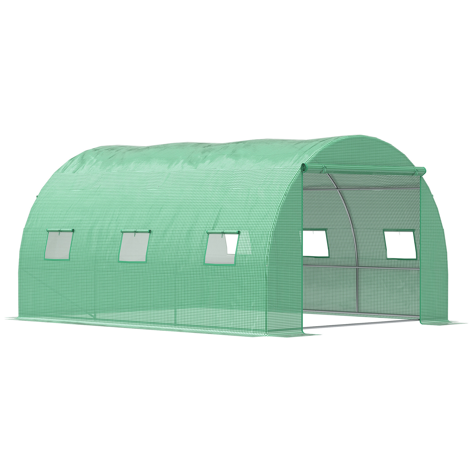 Outsunny Walk-in Polytunnel Greenhouse, Outdoor Garden Greenhouse With Pe Cover, Zippered Roll Up Door And 6 Windows, 4 X 3 X 2 M, Green