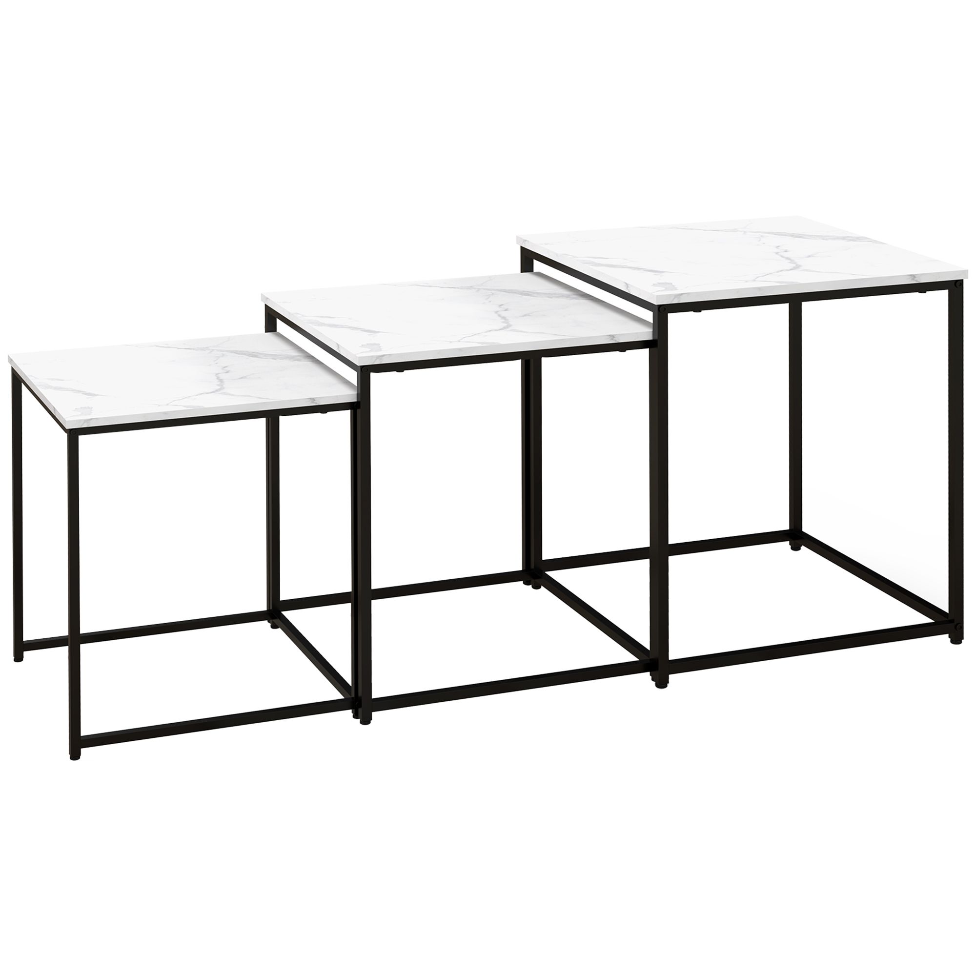 Homcom Nesting Tables Set Of 3, Side End Table With Faux Marble Effect Top And Steel Legs, White