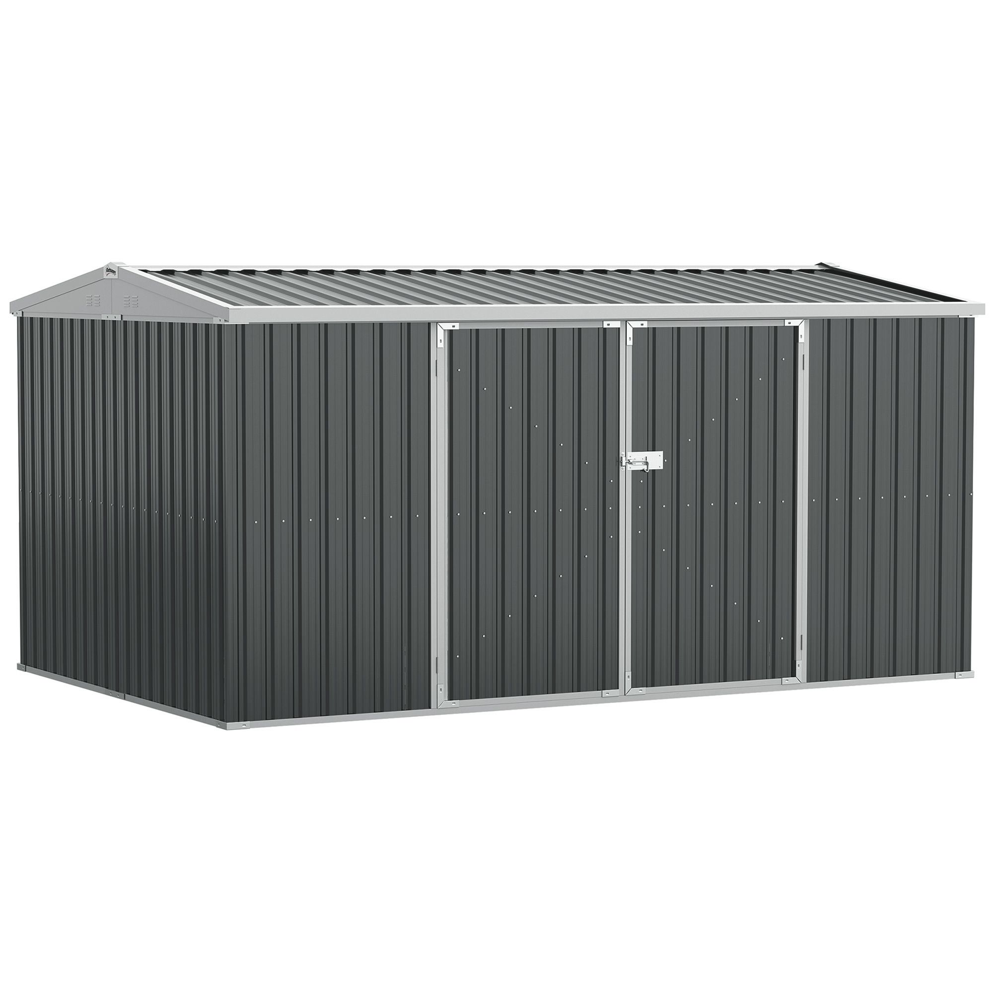 Outsunny 14 X 8 Ft Lockable Garden Shed Large Patio Roofed Tool Metal Storage Building Foundation Sheds Box Outdoor Furniture, Grey