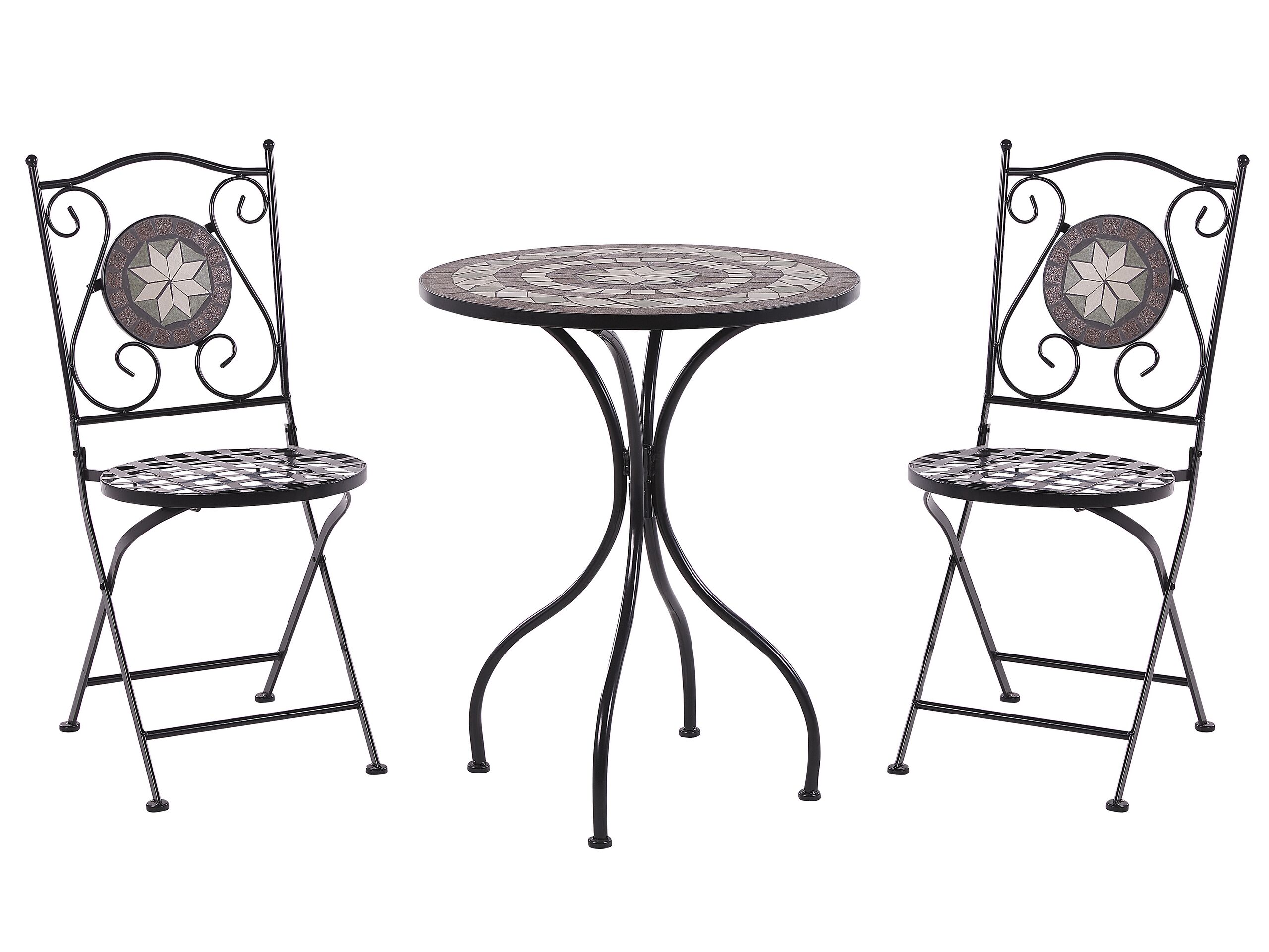 Garden Bistro Set Metal Black Table And Folding Chairs Mosaic Pattern Tiles Vintage Style Outdoor Set Beliani