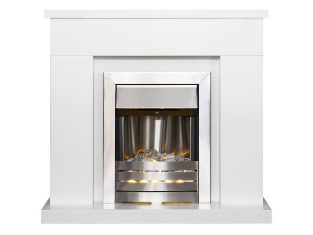 Adam Lomond Fireplace In Pure White With Helios Electric Fire In Brushed Steel, 39 Inch