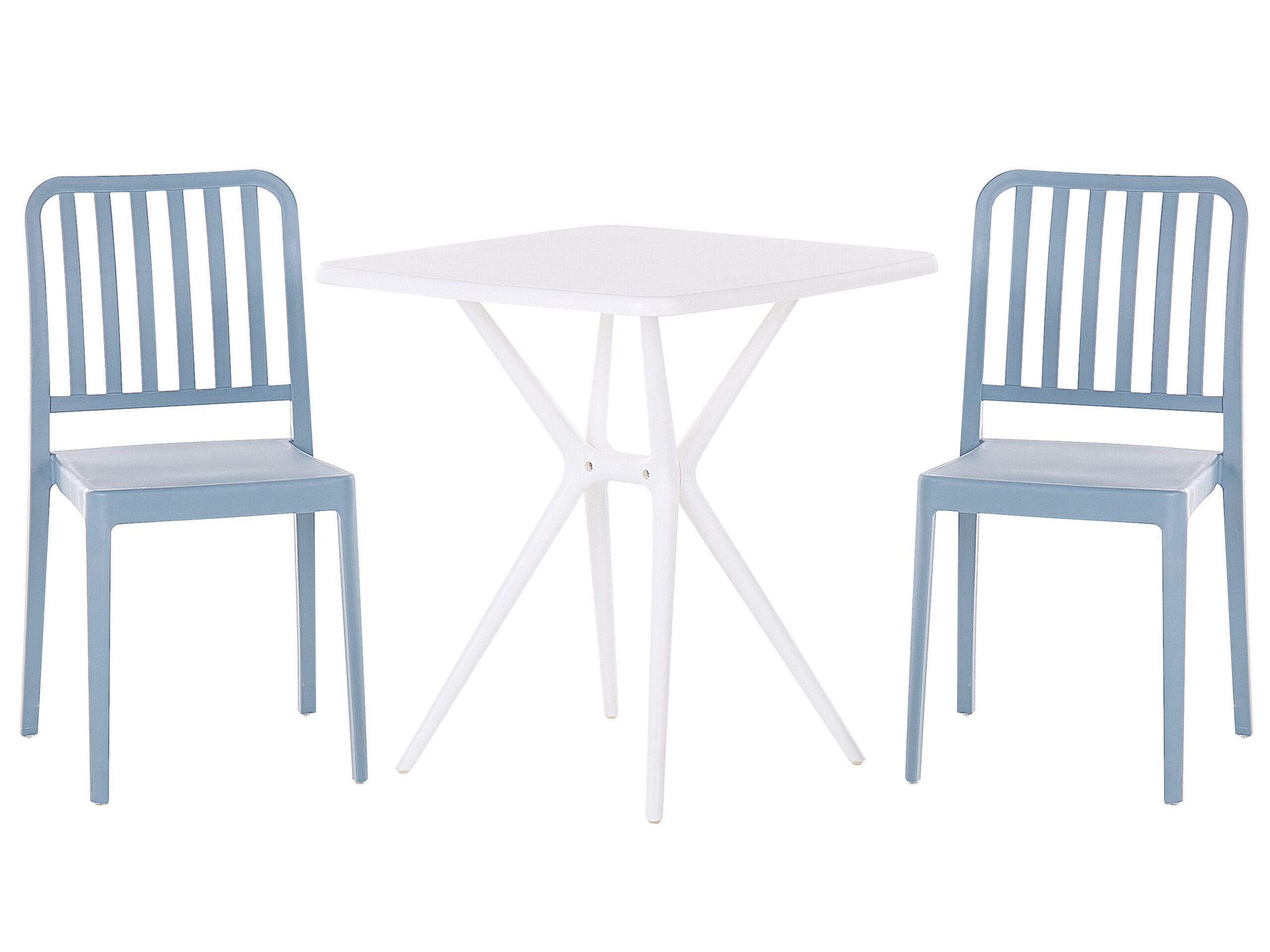 Bistro Set Blue And White Plastic 2 Chairs 1 Table Modern Rust Water Resistant Garden Balcony Furniture