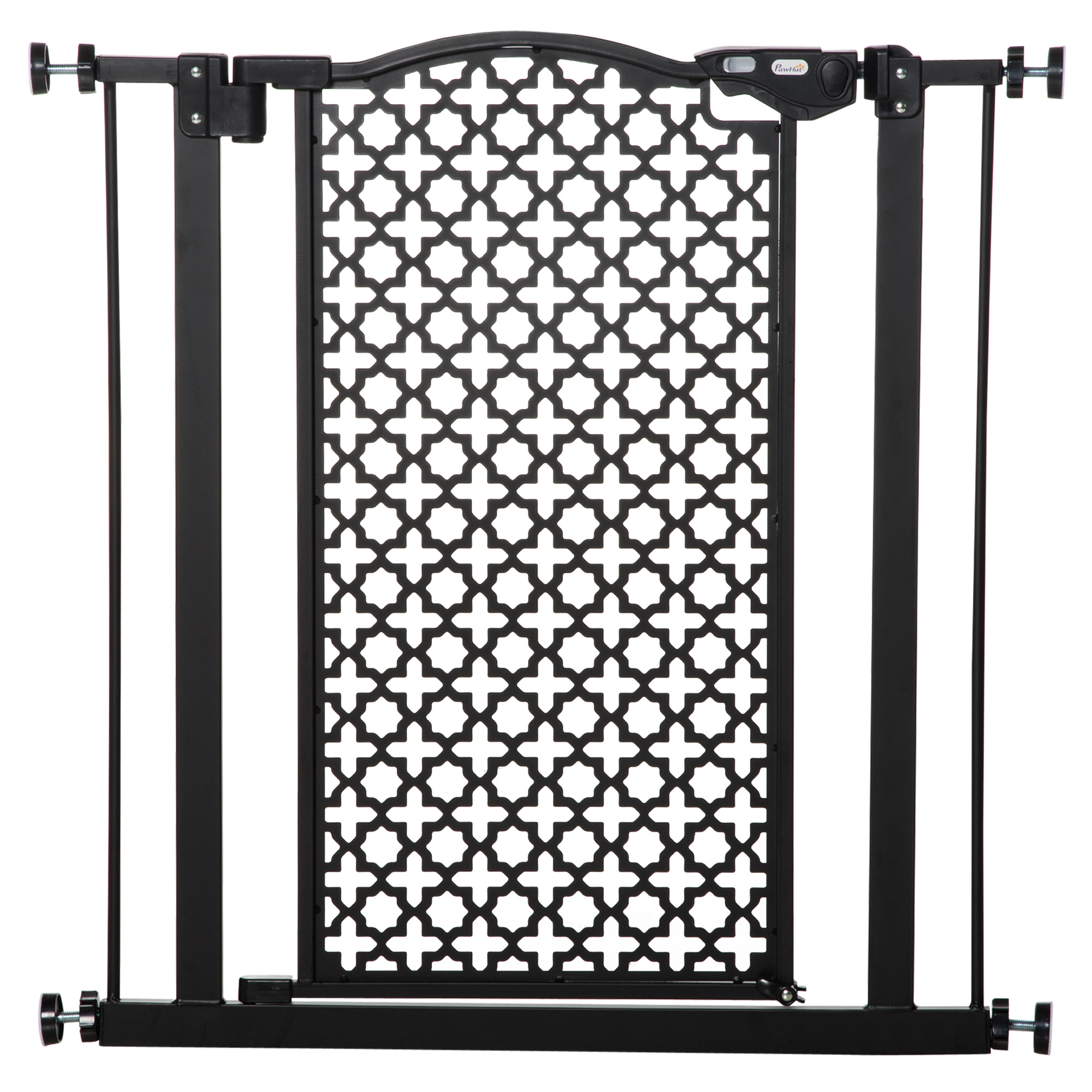 Pawhut 74-80 Cm Pet Safety Gate Barrier Stair Pressure Fit With Auto Close And Double Locking For Doorways, Hallways, Black