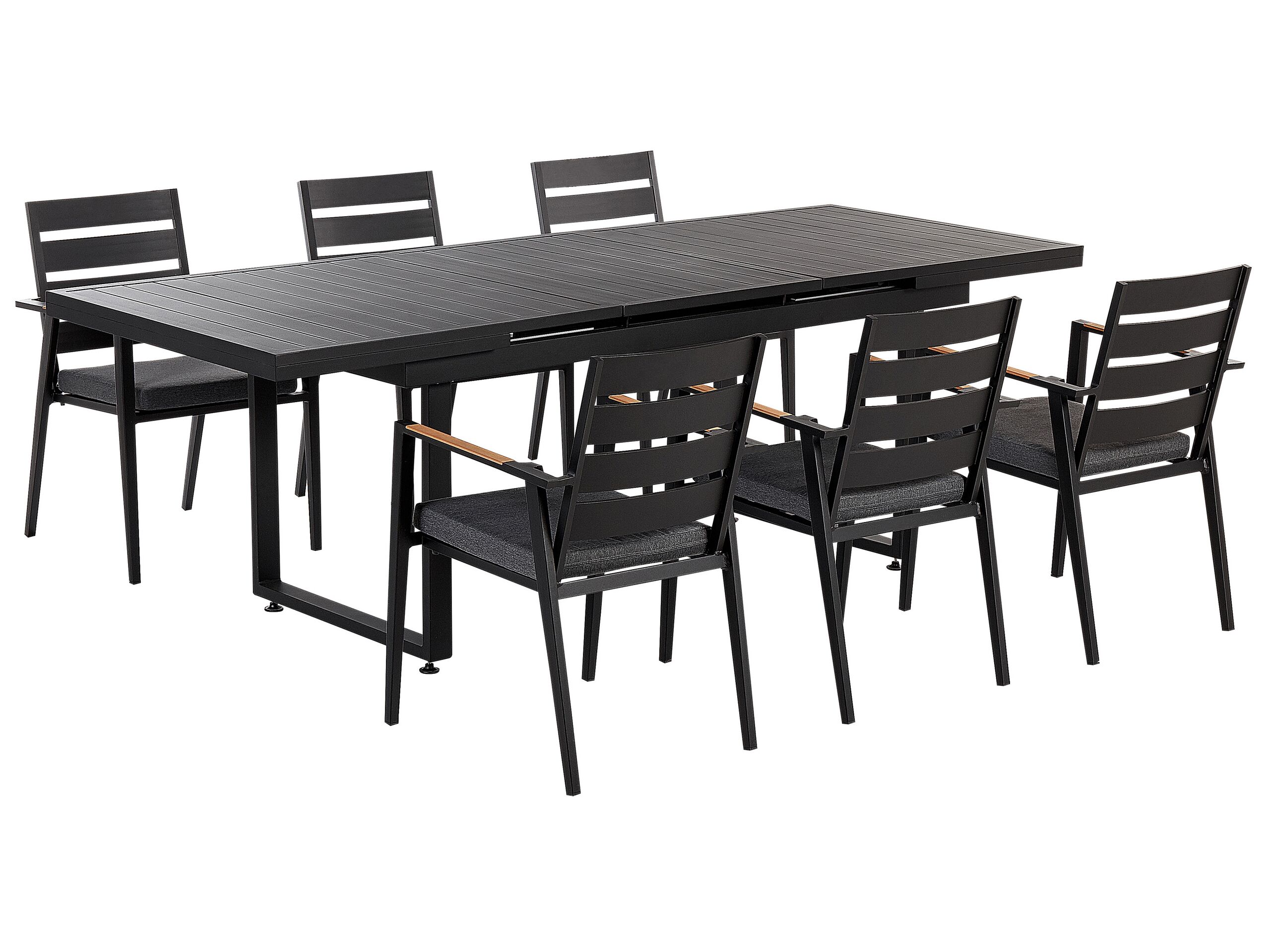 Garden Dining Set Black Extending Table Chairs Seating Pads Outdoor 6 Seater Aluminium Beliani