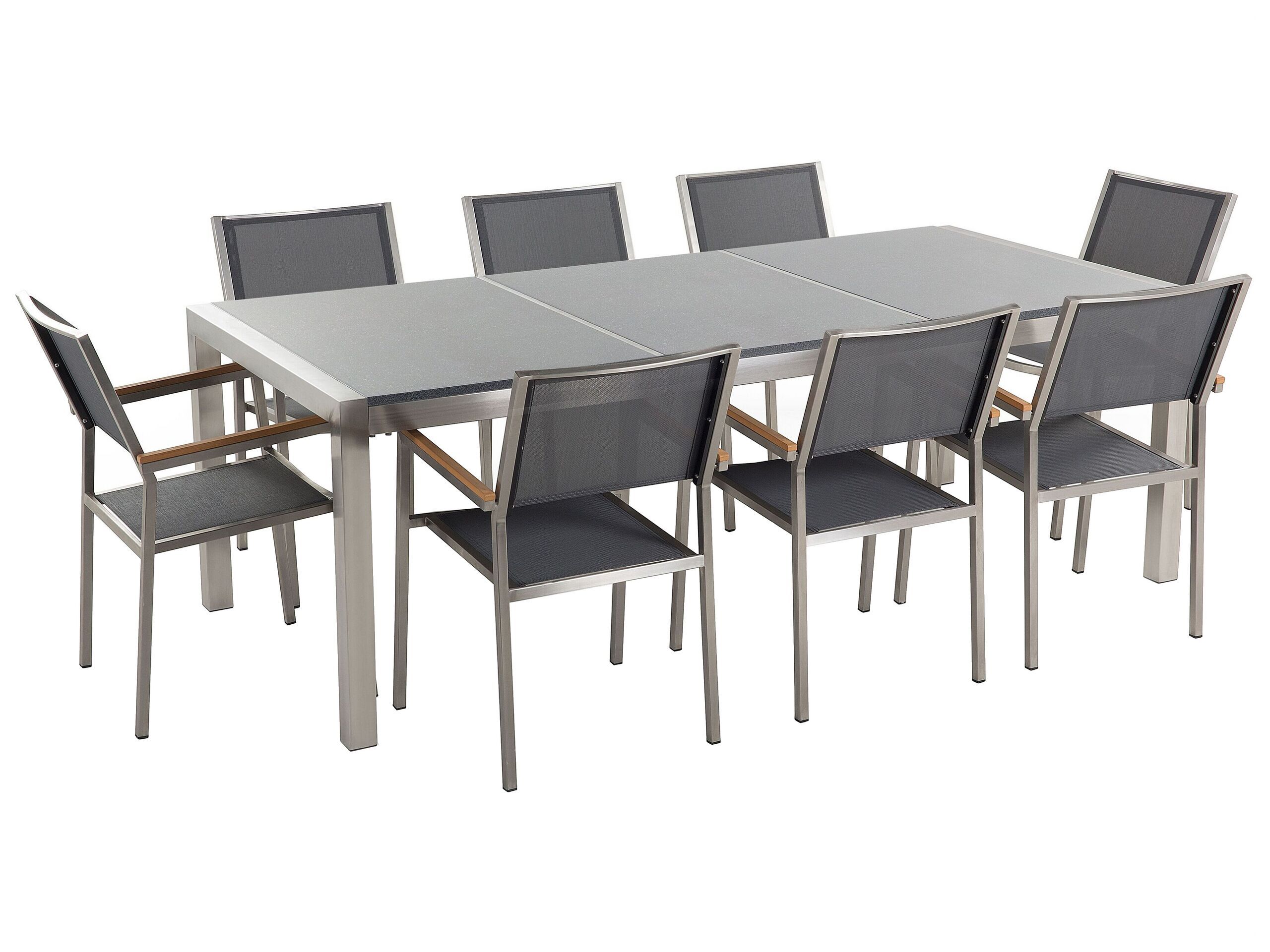 Garden Dining Set Grey With Grey Granite Table Top 8 Seats 220 X 100 Cm Beliani