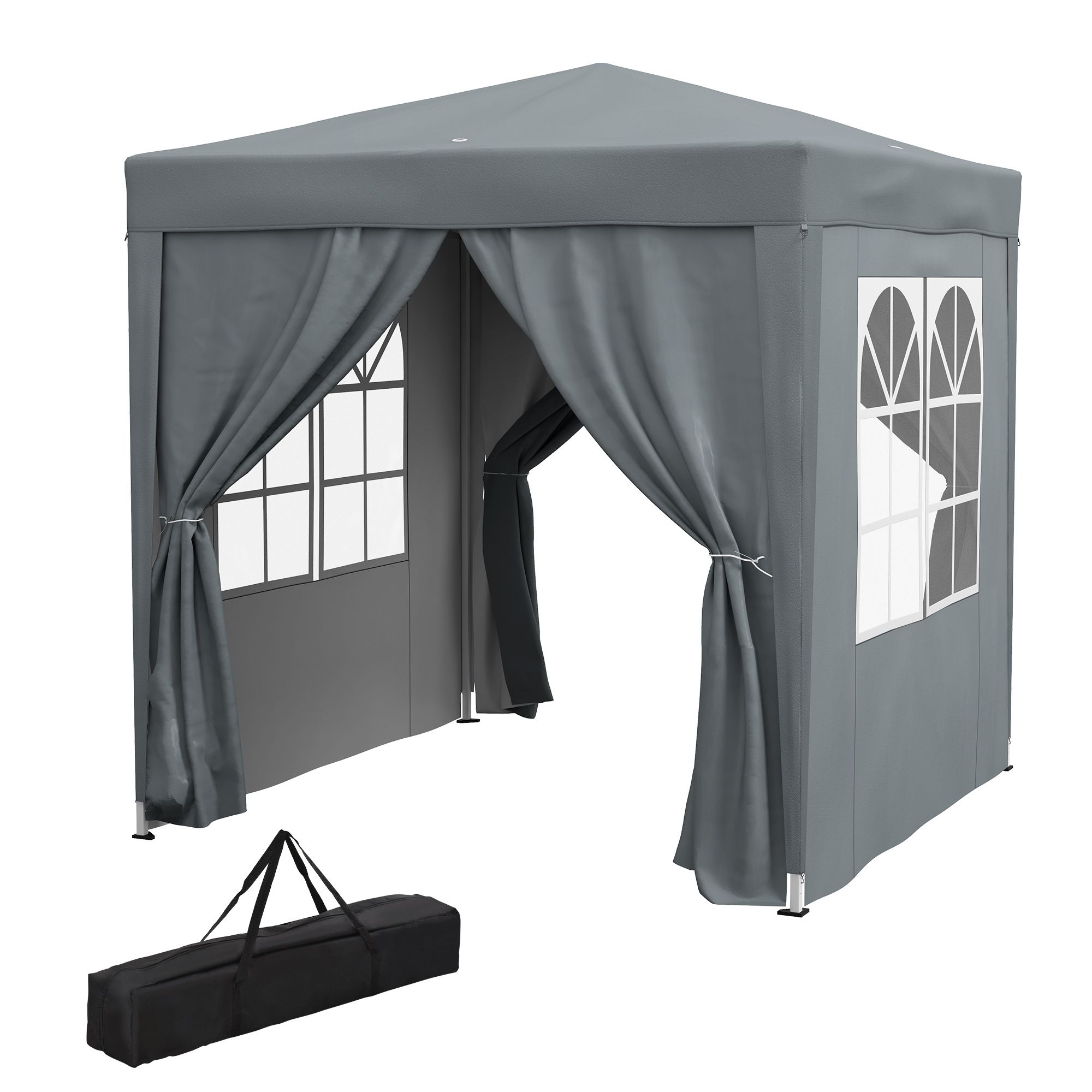 Outsunny Garden Pop Up Gazebo Marquee Party Tent Canopy With Free Carrying Case, Removable 2 Walls, 2 Windows, 2m X 2m, Grey