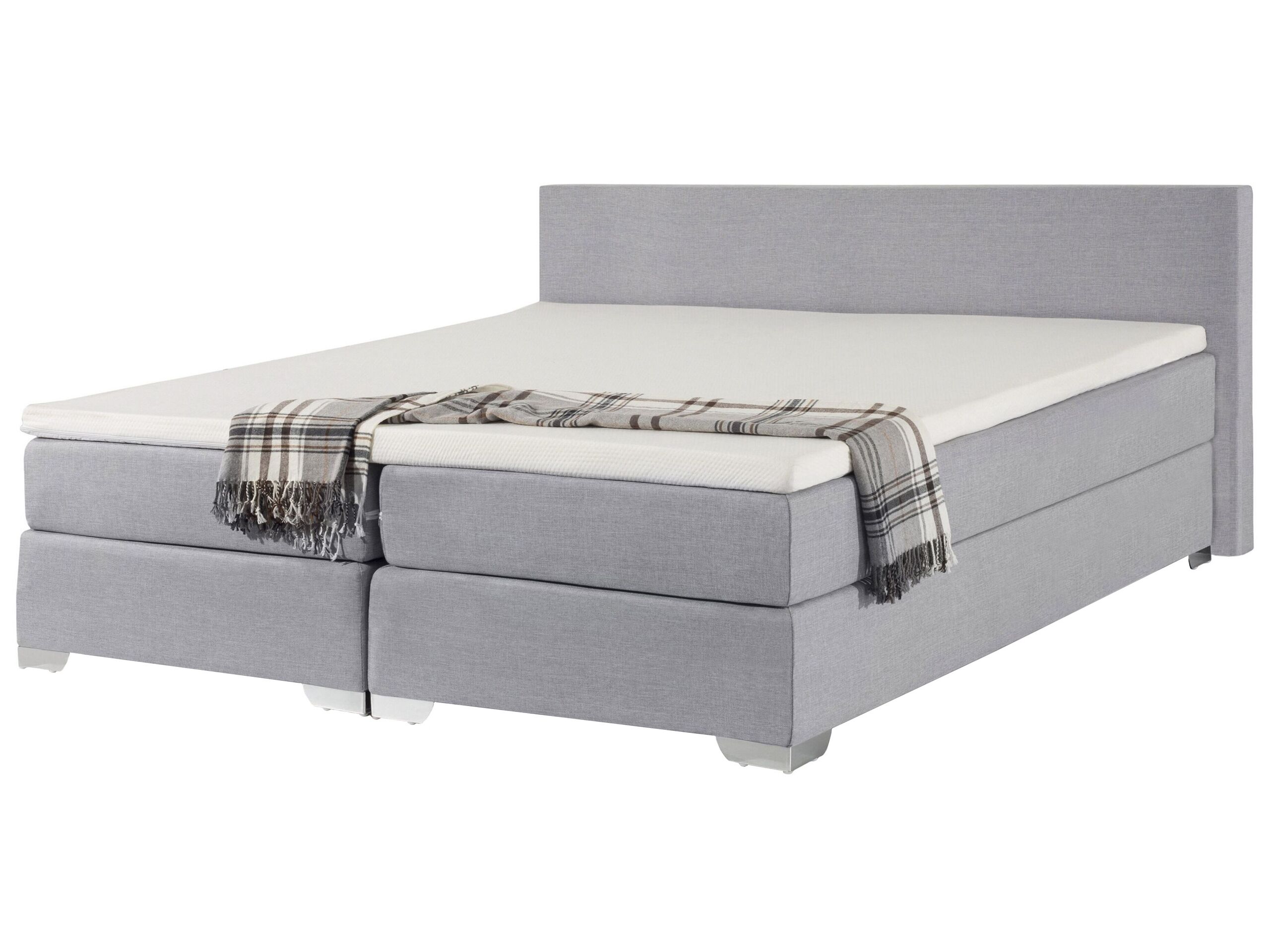 Eu Super King Size Continental Bed 6ft Grey Fabric With Pocket Spring Mattress