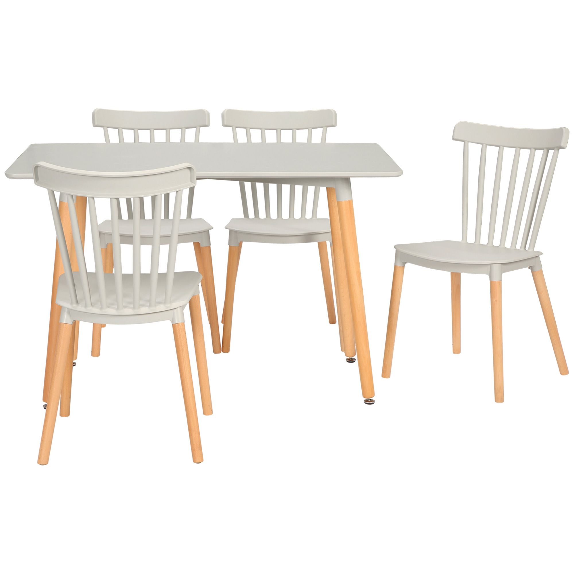 Homcom 5 Piece Dining Table Set With Beech Wood Legs, Space Saving Table And 4 Chairs For Small Kitchens, Grey