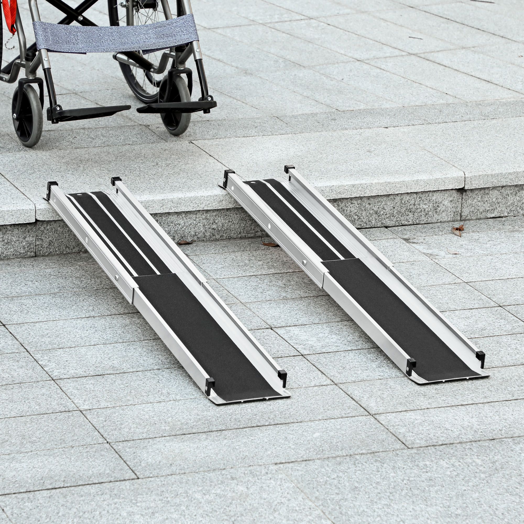Homcom Set Of Two 122Cm Three-Level Aluminium Wheelchair Ramps