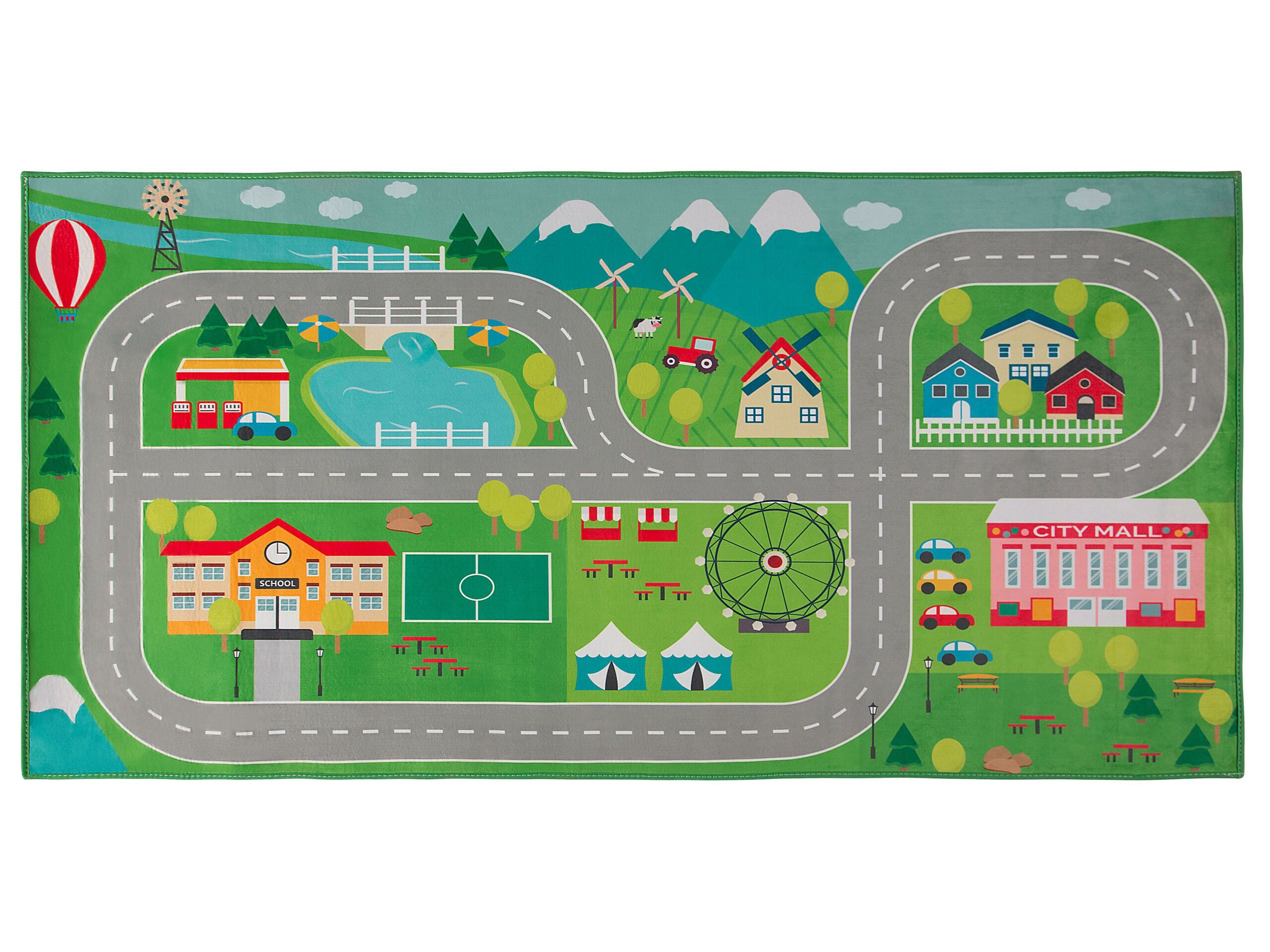 Rug Green Polyester City Road Map Town Travel Theme Floor Play Mat