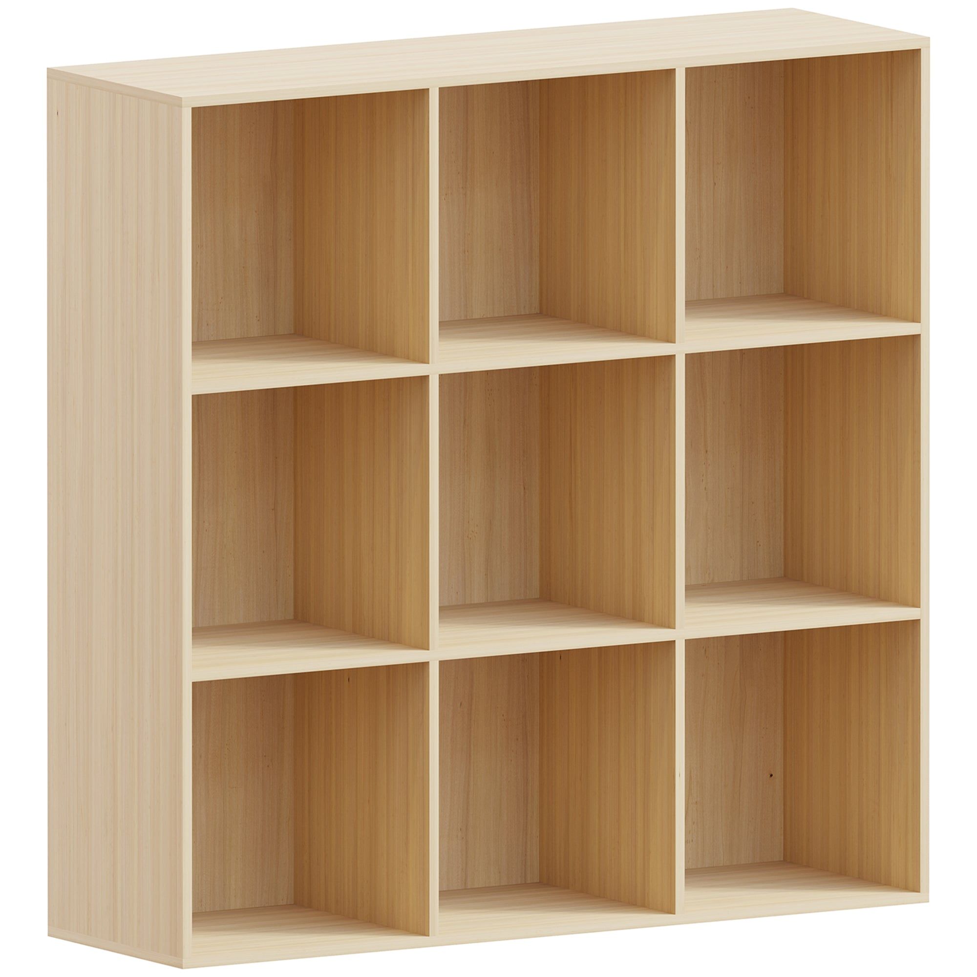 Durham 3X3 Cube Storage Unit, Oak & Cube Storage Basket, Set Of 5, Grey