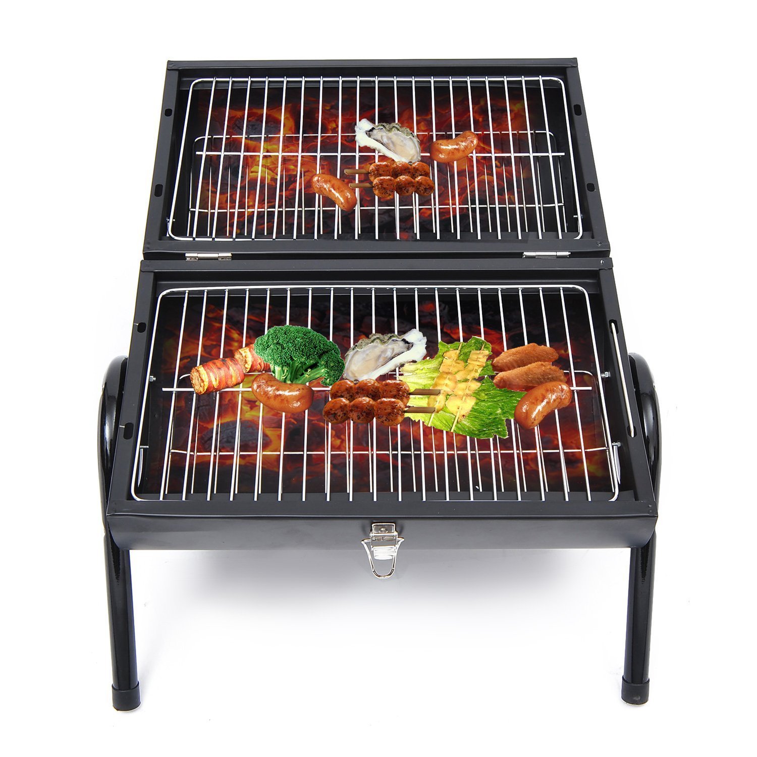 Outsunny Charcoal Grill Portable Folding Charcoal Bbq Grill Outdoor Tabletop Barbecue Grill