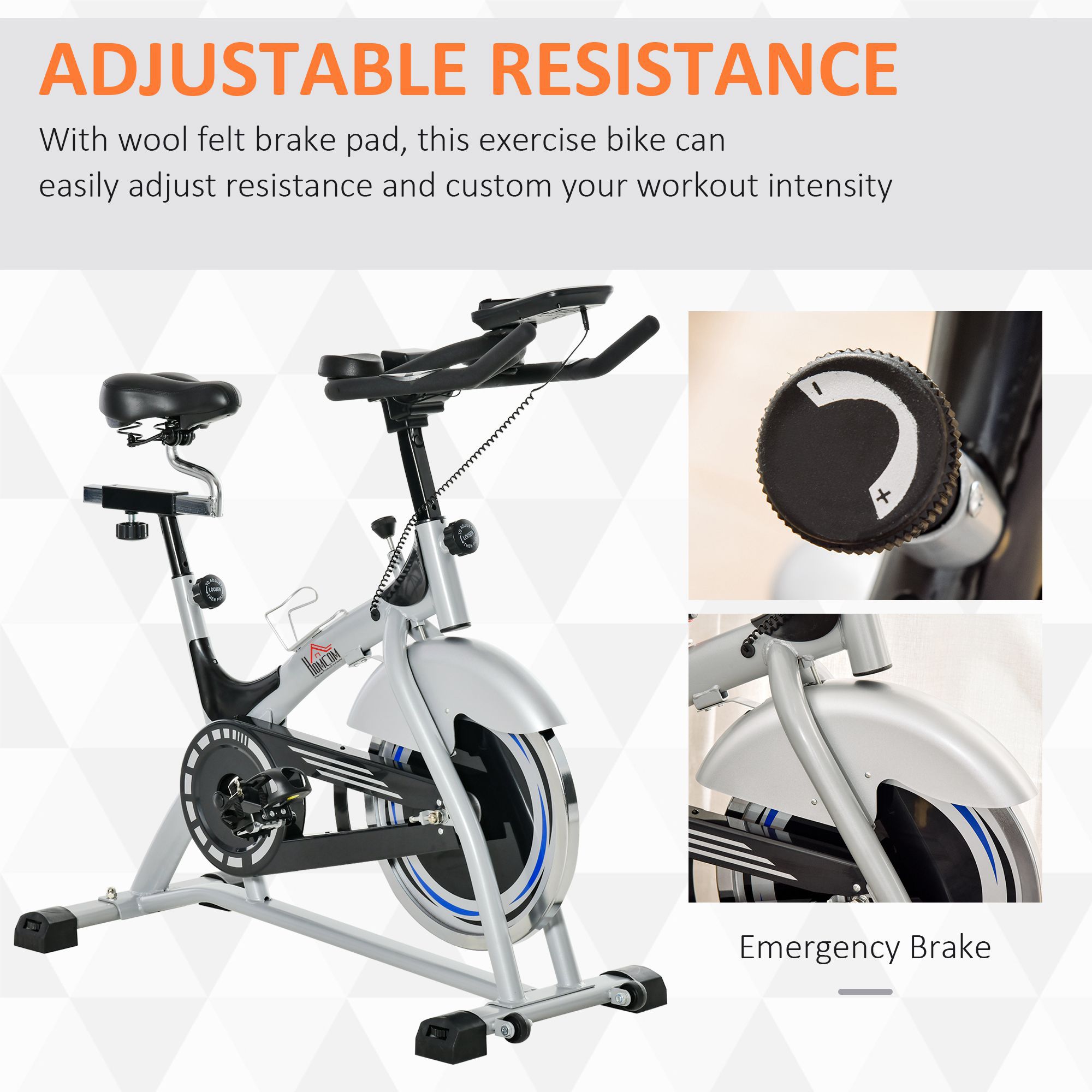 Homcom Indoor Cycling Exercise Bike Quiet Drive Fitness Stationary, 15kg Flywheel Cardio Workout Bicycle, Adjustable Seat& Resistance, W/lcd Monitor