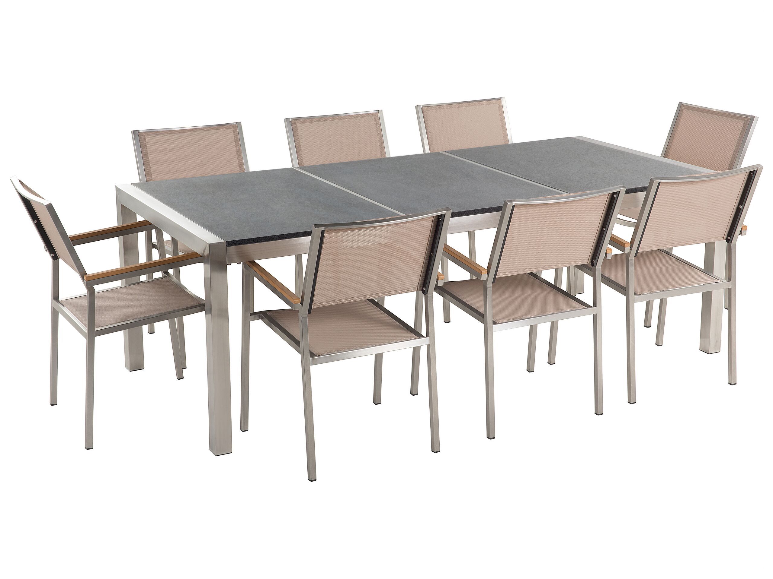 Garden Dining Set Beige With Grey Granite Table Top 8 Seats 220 X 100 Cm Beliani