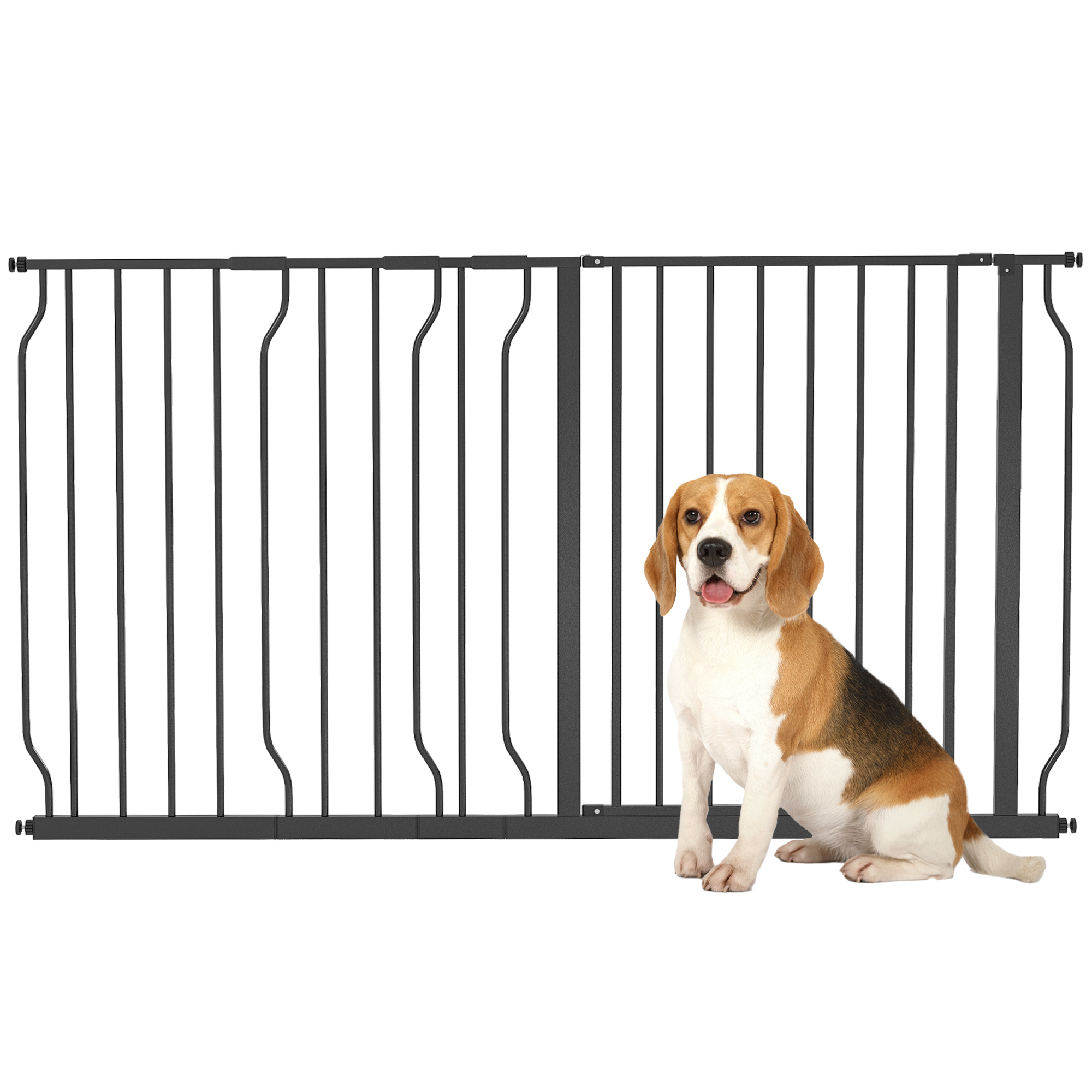 Pawhut 75-145cm Dog Gate Extra Wide Stairway Gate For Pet,pressure Fit Stair Gate For Doorways, Hallways, Staircases, Black