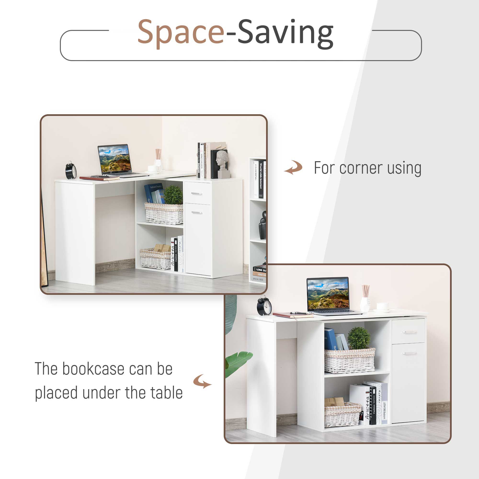 Homcom L-Shaped Corner Computer Desk Table Study Table Pc Workstation With Storage Shelf Drawer Home Office White